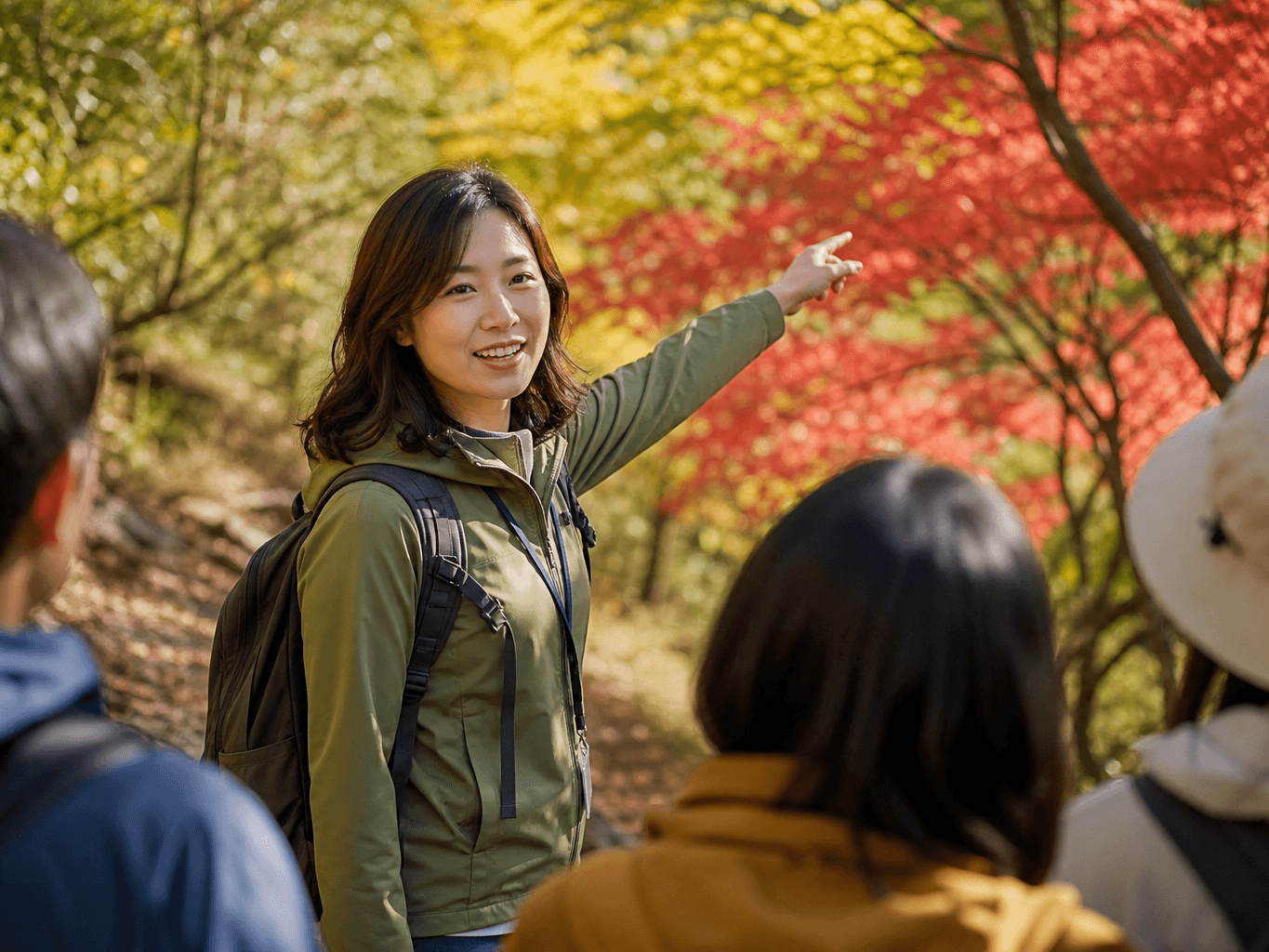 紅葉狩りを案内するガイド - Guide Leading an Autumn Foliage Tour
