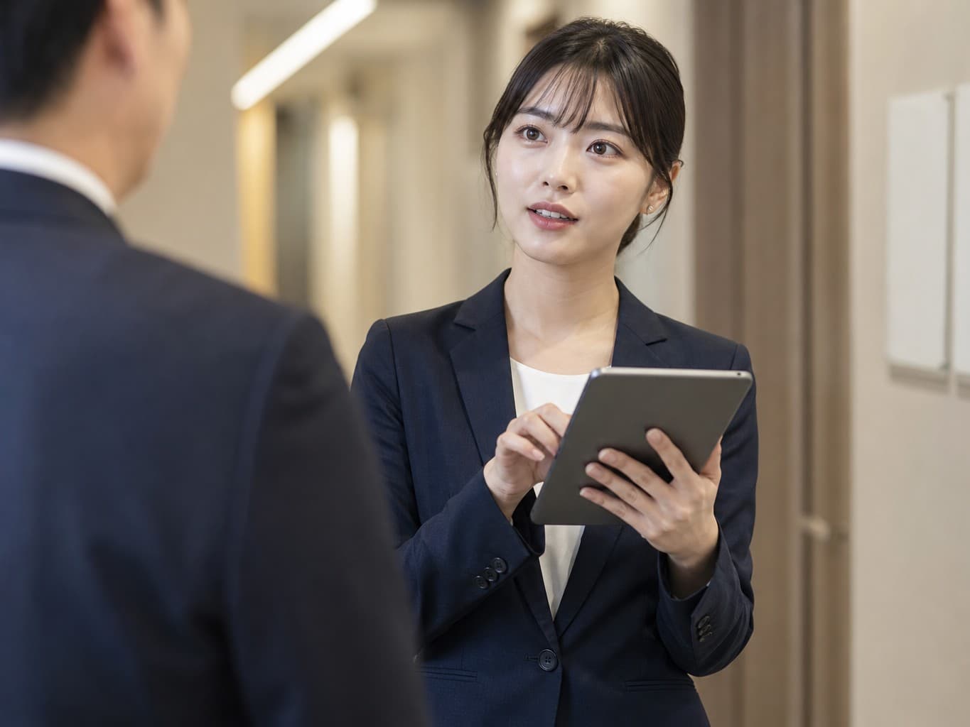 スケジュールを報告する秘書 - Executive secretary reporting a schedule