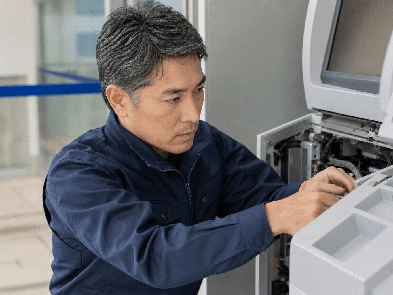 ATMを保守点検する技術者 - Technician Servicing an ATM Machine