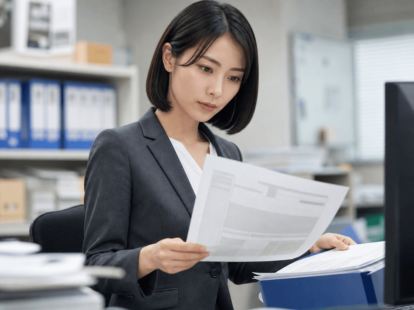 輸出入書類を確認する通関士 - Customs Broker Reviewing Import Documents