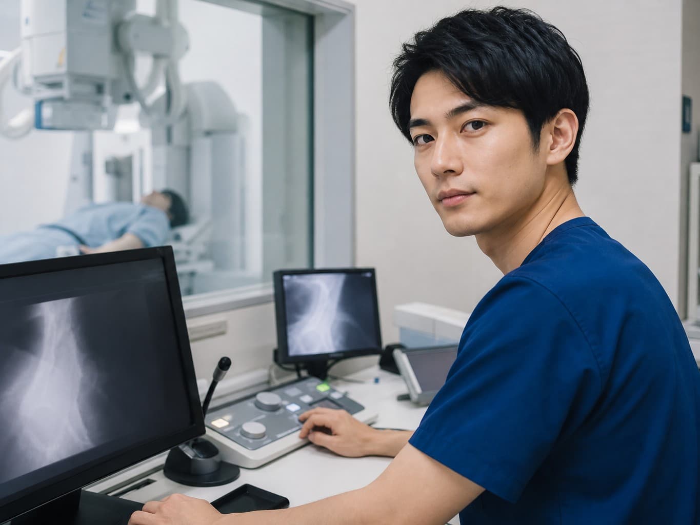 検査の準備をする診療放射線技師 - Radiologic technologist preparing an imaging exam