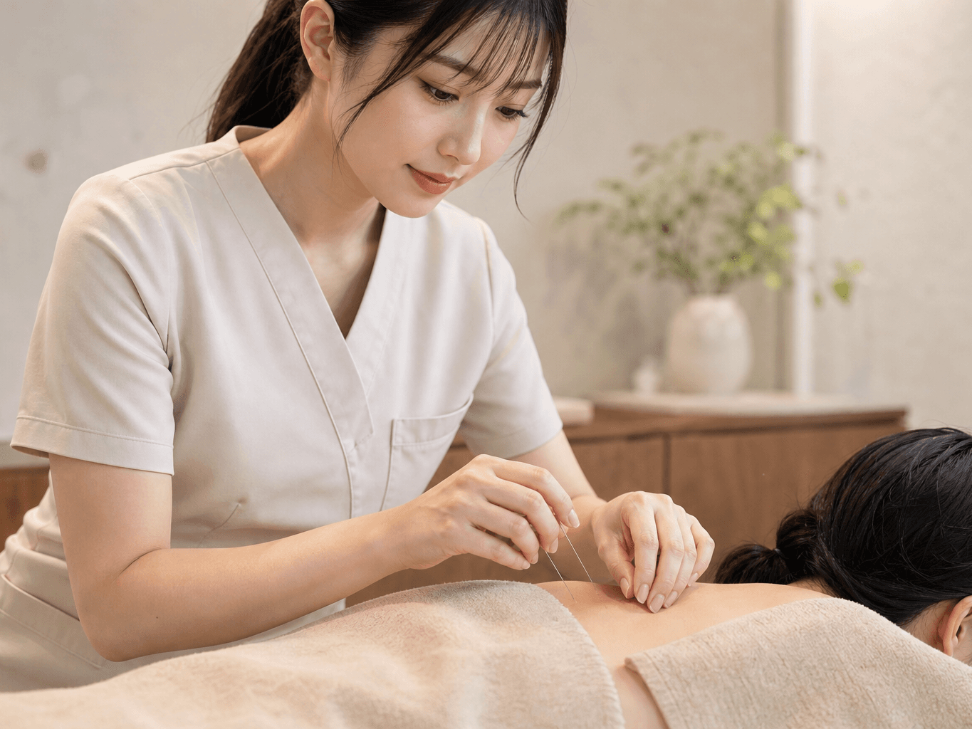 肩に鍼を施術する鍼灸師 - Acupuncturist treating a patient's shoulder