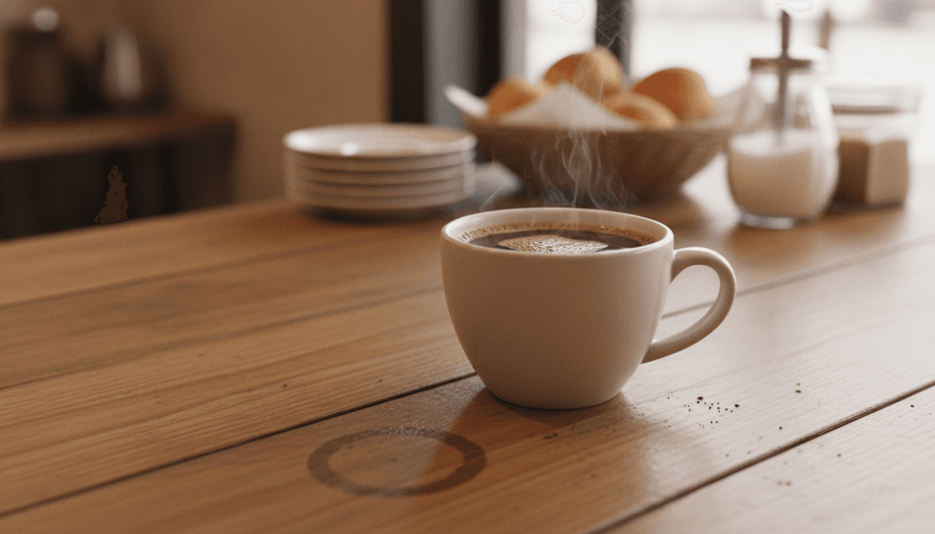 カフェカウンターの淹れたてコーヒーカップ
