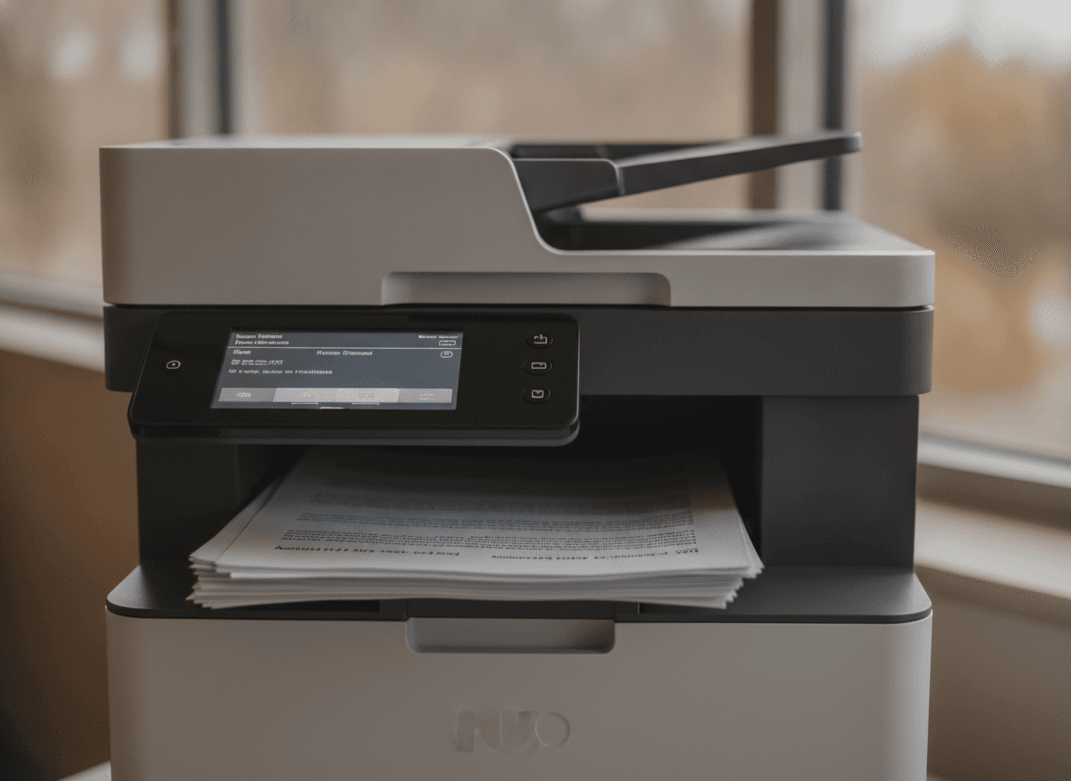 オフィス複合機の排紙トレイに並ぶ企画提案書 - Printed proposal sheets on an office multifunction printer tray