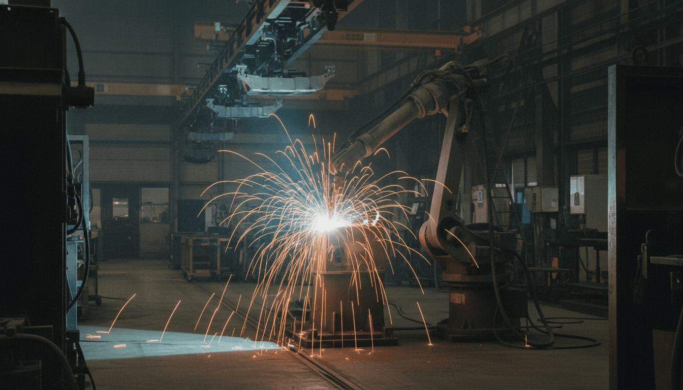 火花が散る製造工場での溶接作業風景