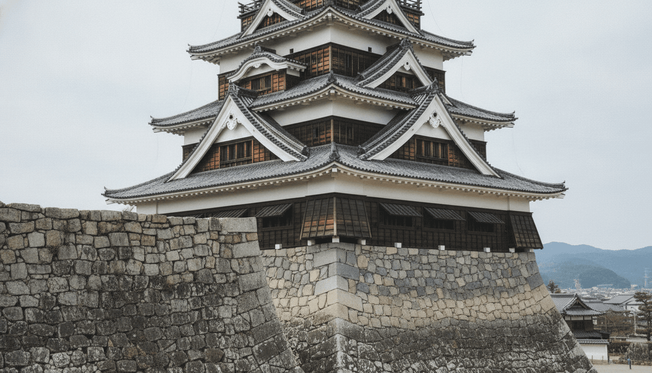 歴史ある城の天守閣と重厚な石垣の外観