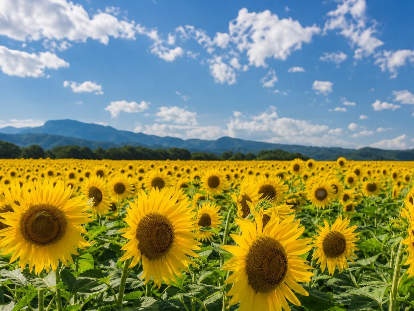 青空に映える夏のひまわり畑 - Sunflower field under a blue summer sky