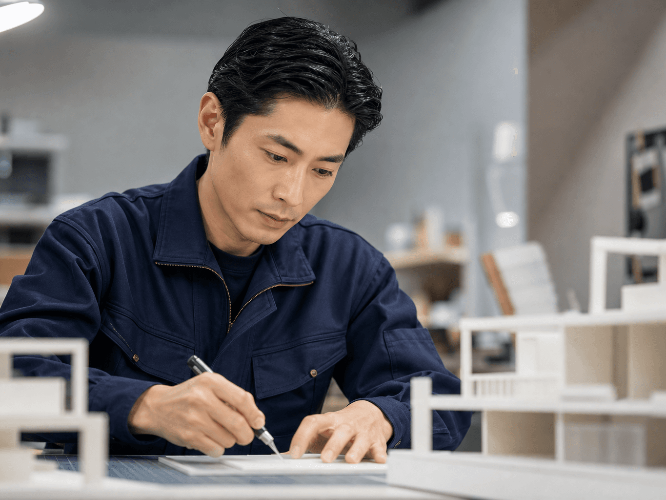 建築模型を製作する模型職人 - Model Maker Crafting an Architectural Model