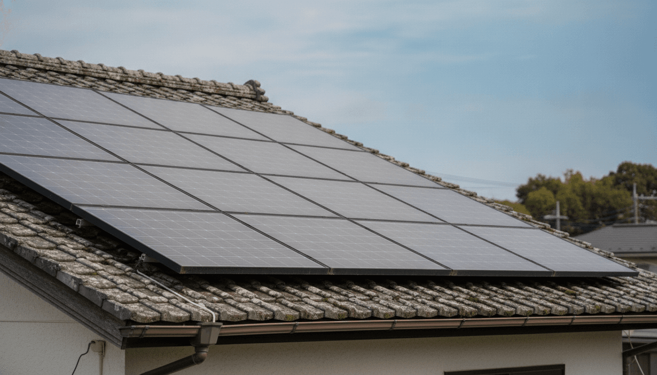 戸建て住宅の屋根に並ぶ太陽光パネル
