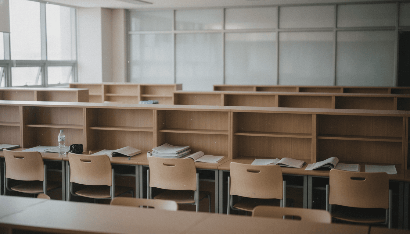 学習塾の静かな自習スペースのデスク