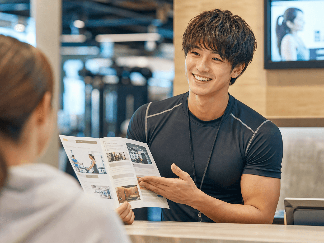 会員登録を説明するジムスタッフ - Gym Staff Explaining Membership Registration