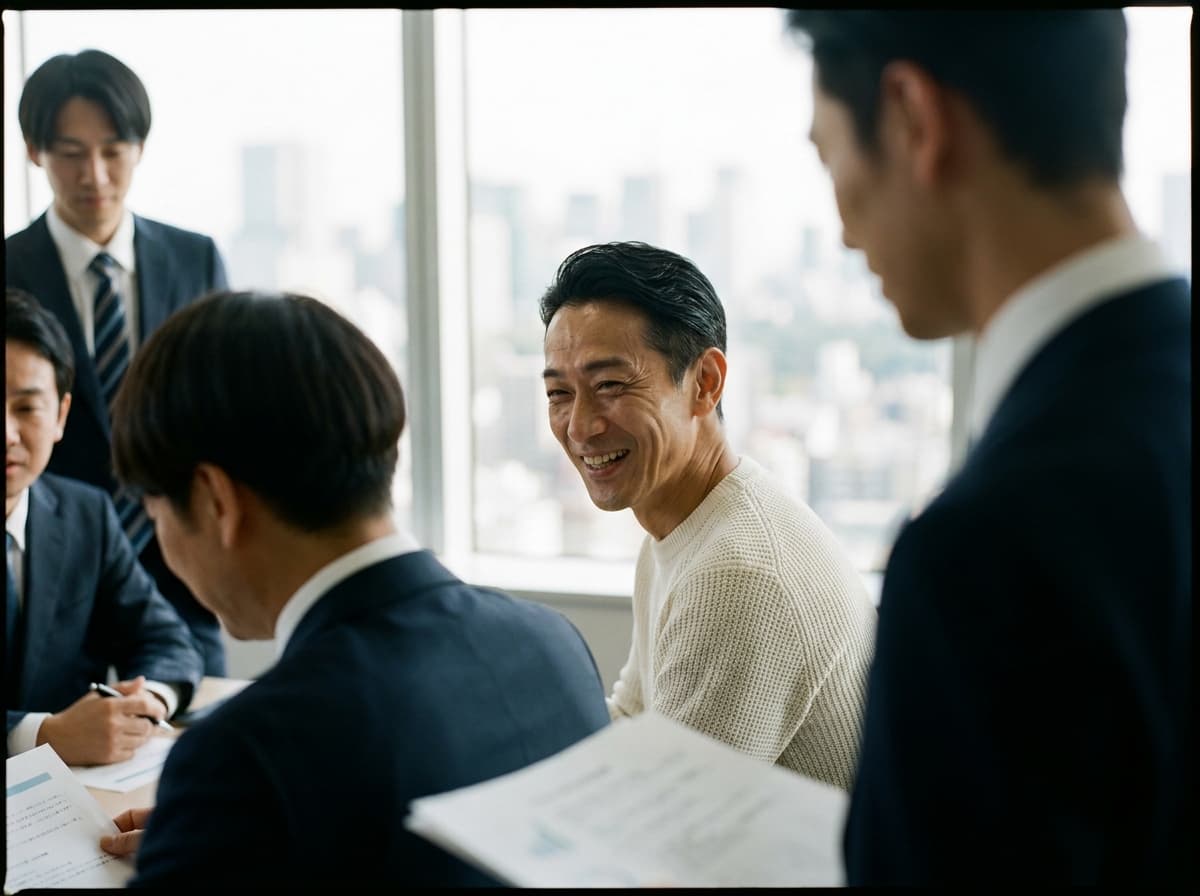 会議室で談笑する日本人ビジネスパーソン