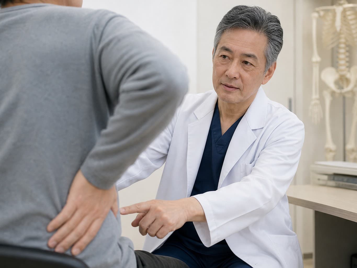 腰の痛みを問診する整形外科医 - Orthopedic doctor asking a patient about back pain