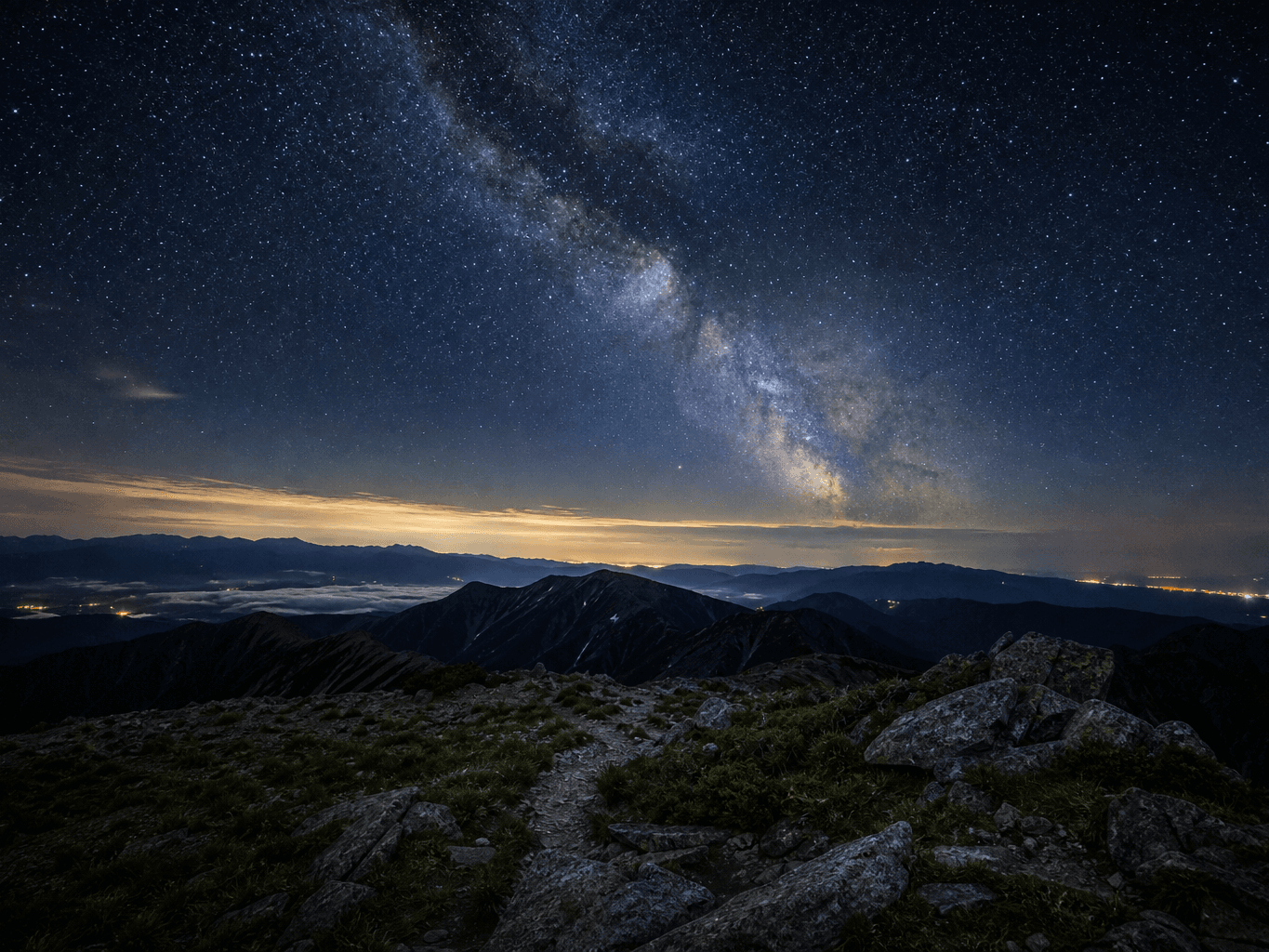 山頂から望む満天の星空 - Starry sky and Milky Way seen from a mountain summit