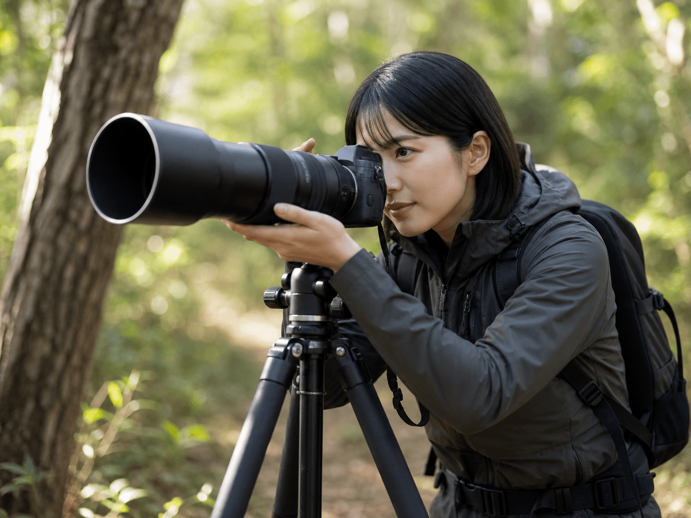 望遠レンズで撮影する野生動物カメラマン - Wildlife Photographer Shooting with a Telephoto Lens