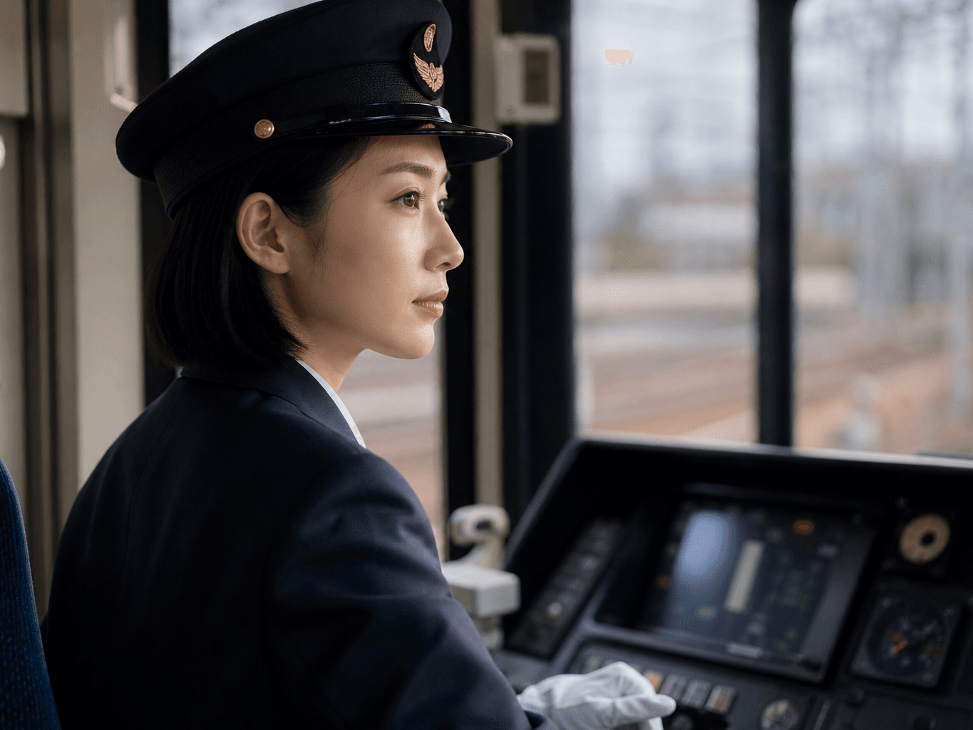 計器を確認する電車の運転士 - Train Driver Checking the Instrument Panel