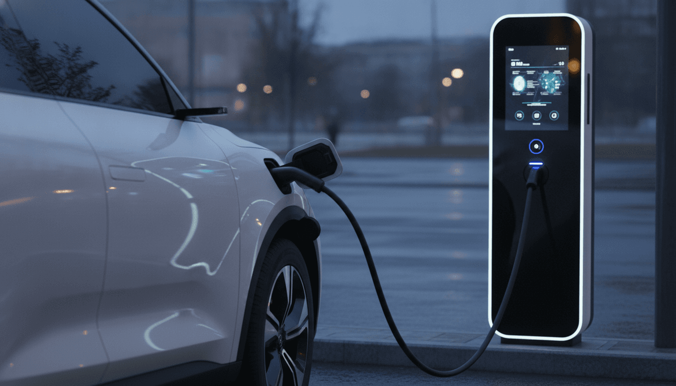 EV充電ステーションで充電中の電気自動車