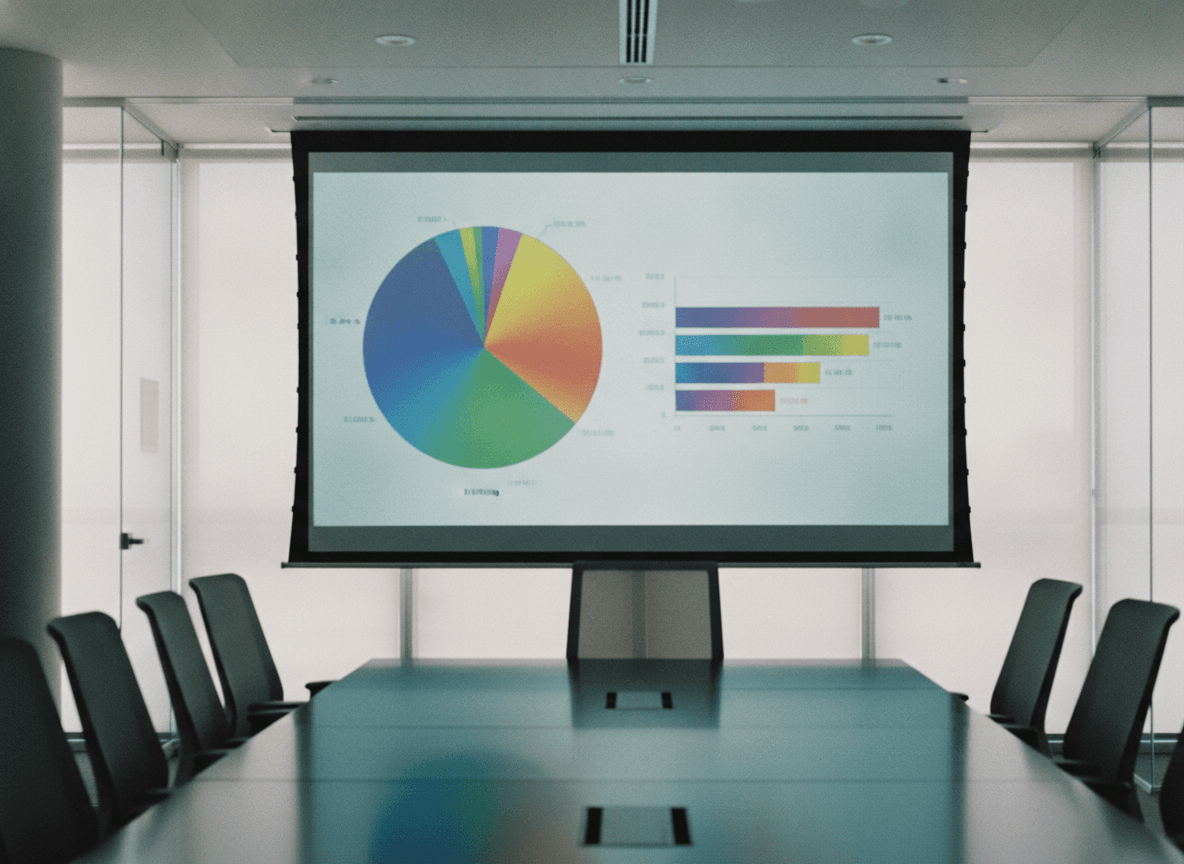 会議室の大型スクリーンに映るグラフ - Charts Projected on a Conference Room Screen