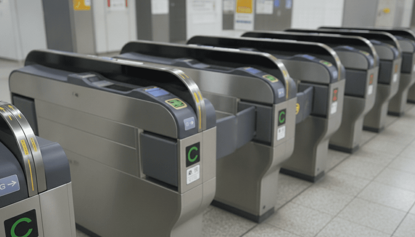 駅構内に並ぶ現代的な自動改札機