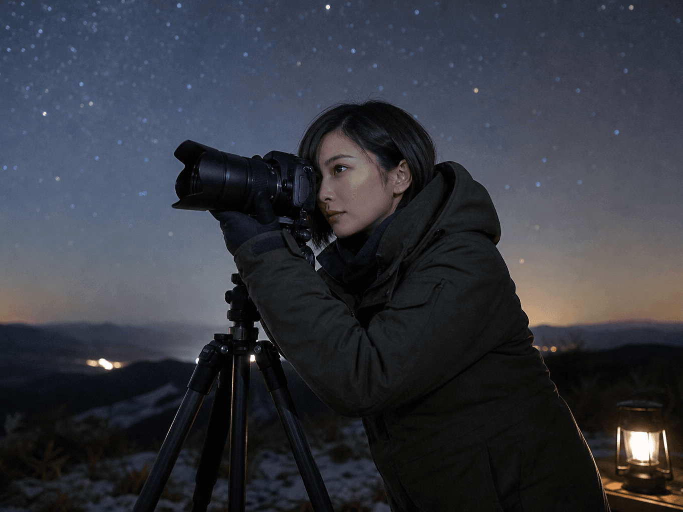 星空を撮影する天体写真家 - Astrophotographer Capturing the Night Sky