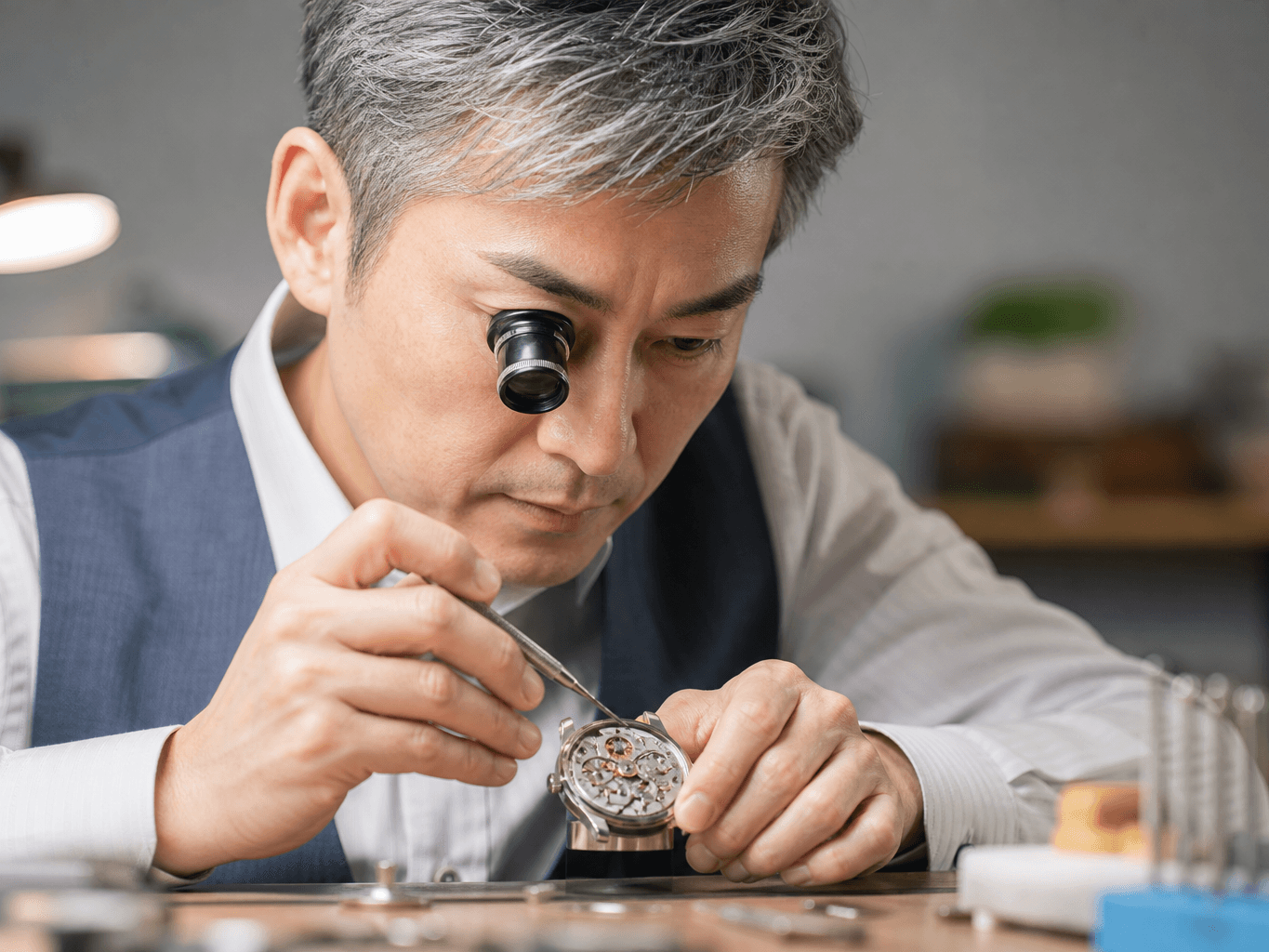 腕時計を修理する時計修理士 - Watchmaker Repairing a Wristwatch