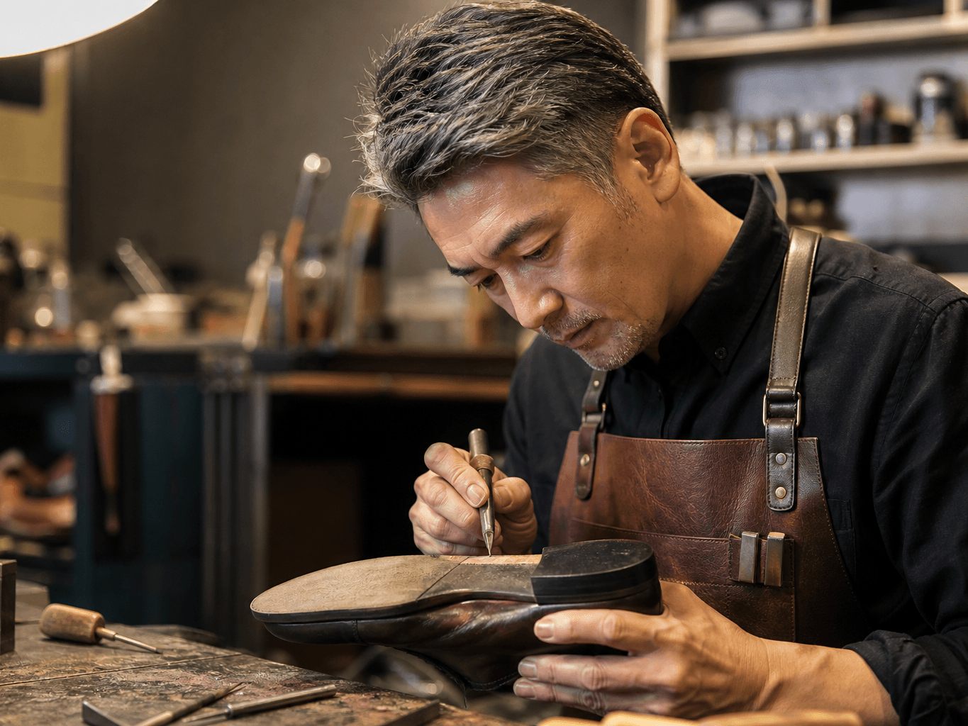 靴を修理する職人 - Craftsman Repairing a Leather Shoe