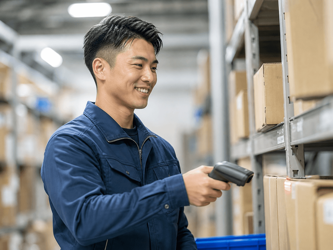 倉庫でピッキング作業をする作業員 - Warehouse Worker Picking Items with a Scanner