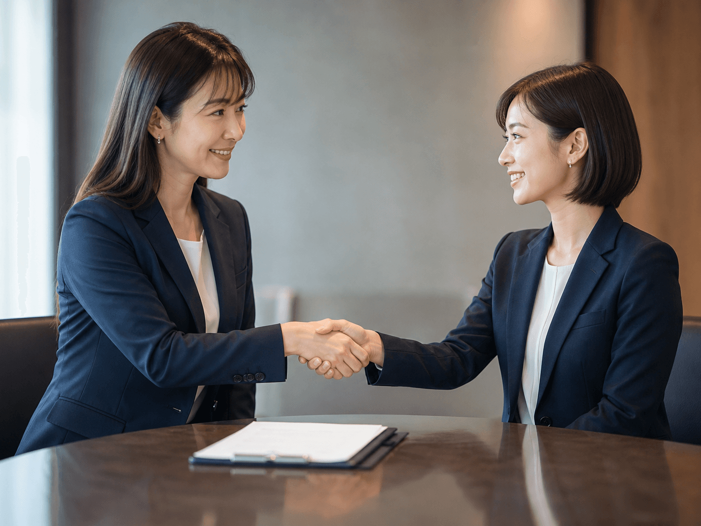 契約締結後に握手を交わすビジネスパーソン - Business professionals shaking hands after signing a contract