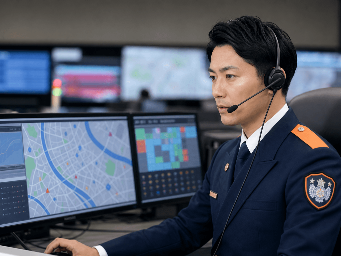 通報対応をする消防指令センターのオペレーター - Fire Dispatch Operator Responding to a Call