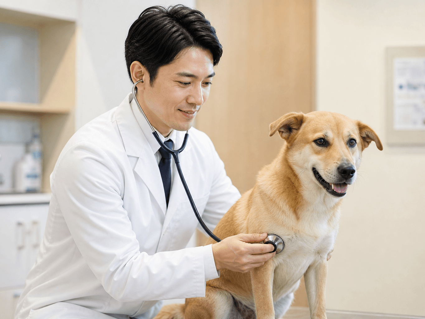 動物病院で診察をする獣医師 - Veterinarian Examining a Dog at an Animal Hospital