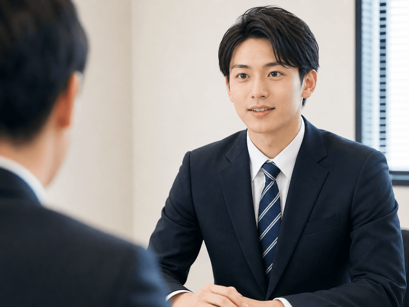 採用面接で落ち着いて受け答えする就活生 - Job Applicant Answering Questions in an Interview