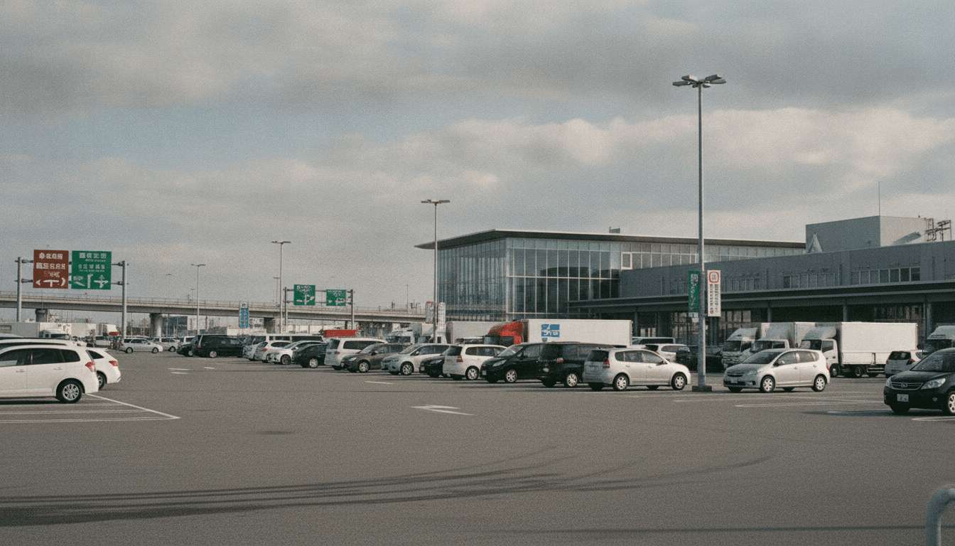 日中の高速道路サービスエリア風景