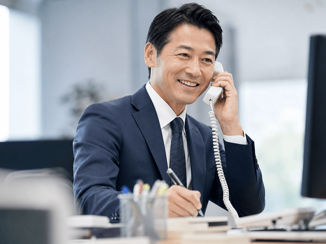 電話対応をしながらメモを取るオフィスワーカー - Office worker taking notes while on the phone