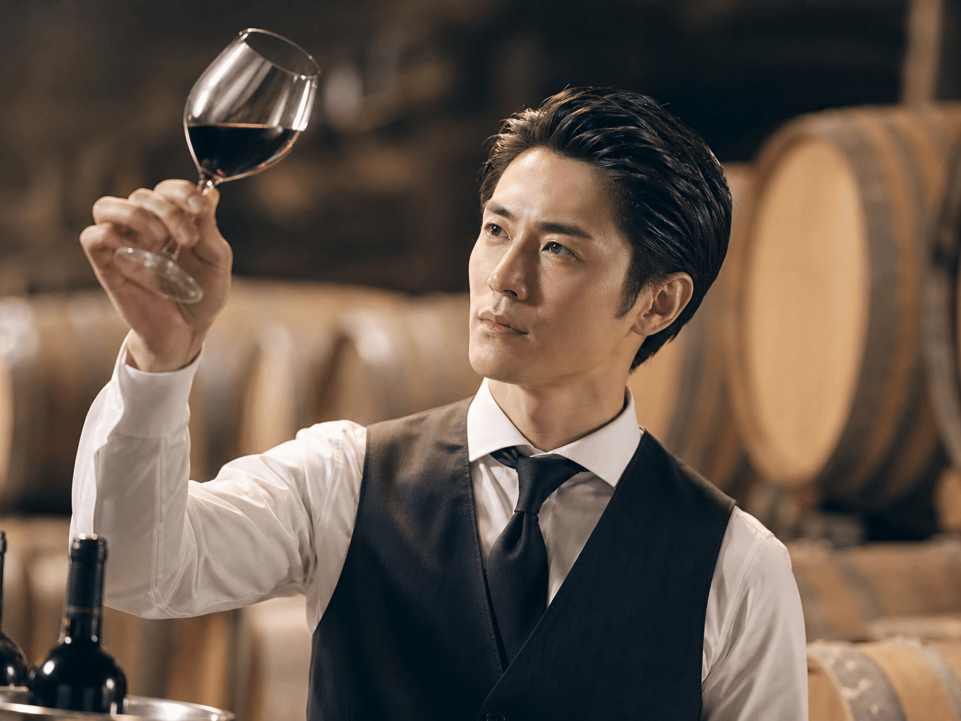 ワインをテイスティングするソムリエ - Sommelier Tasting Wine at a Winery