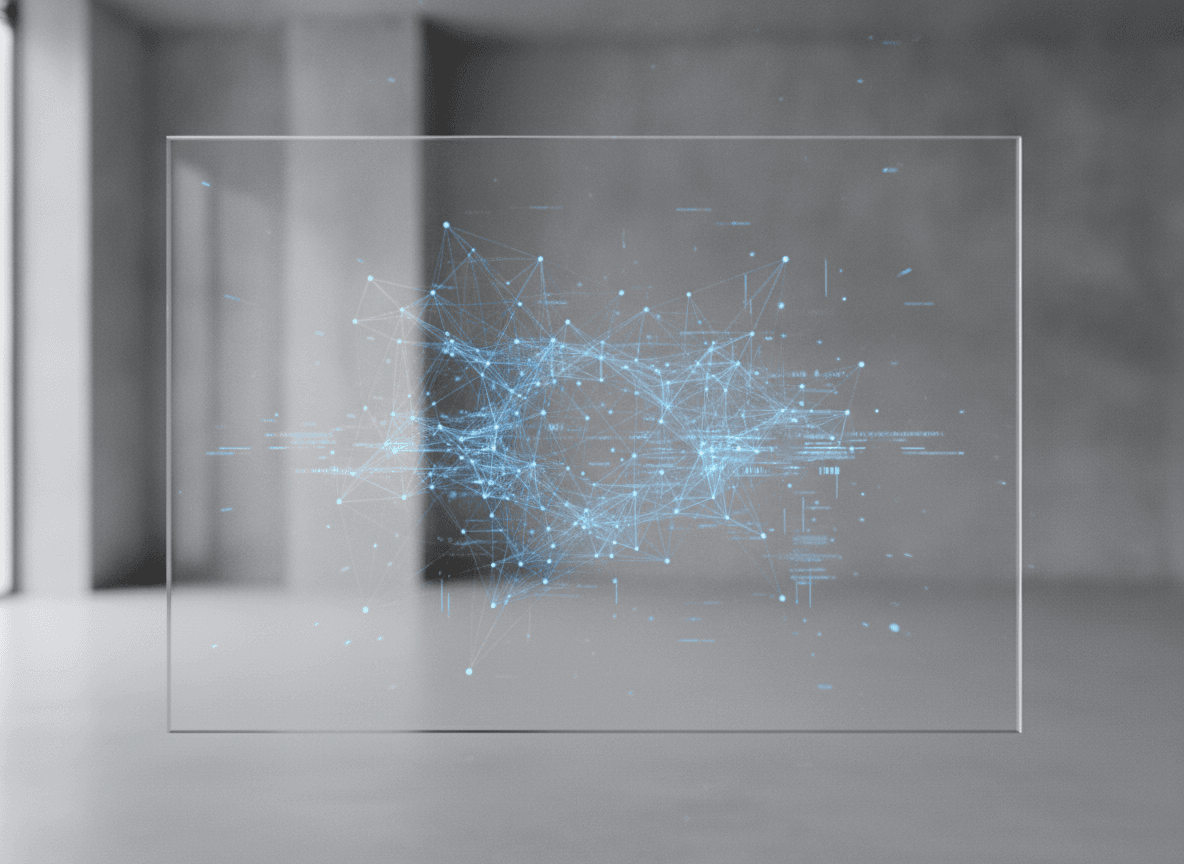 青いホログラムが描かれたガラスボード - Glass Board with Blue Holographic Network