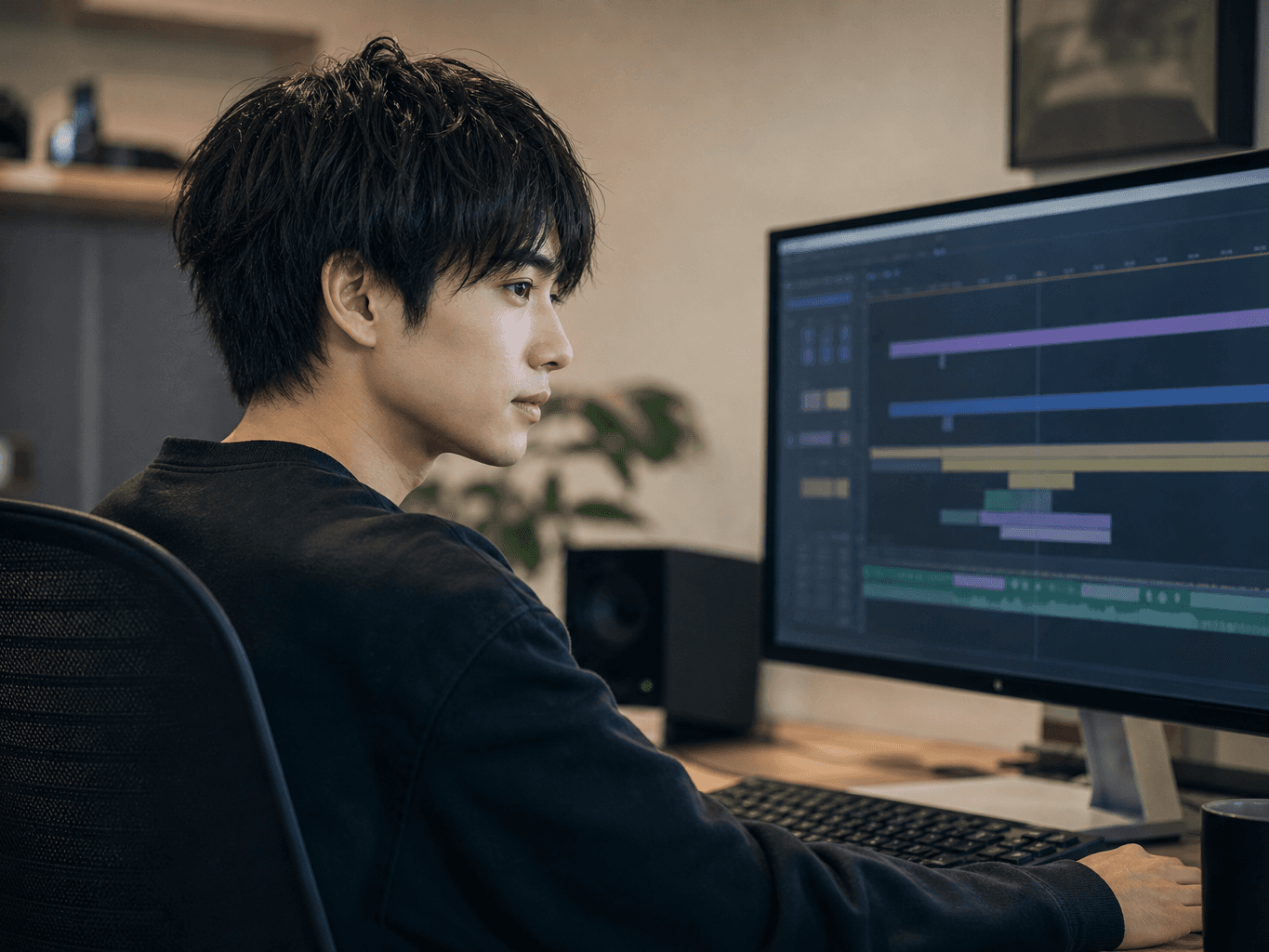 動画編集作業をするクリエイター - Video Editor Working on a Project