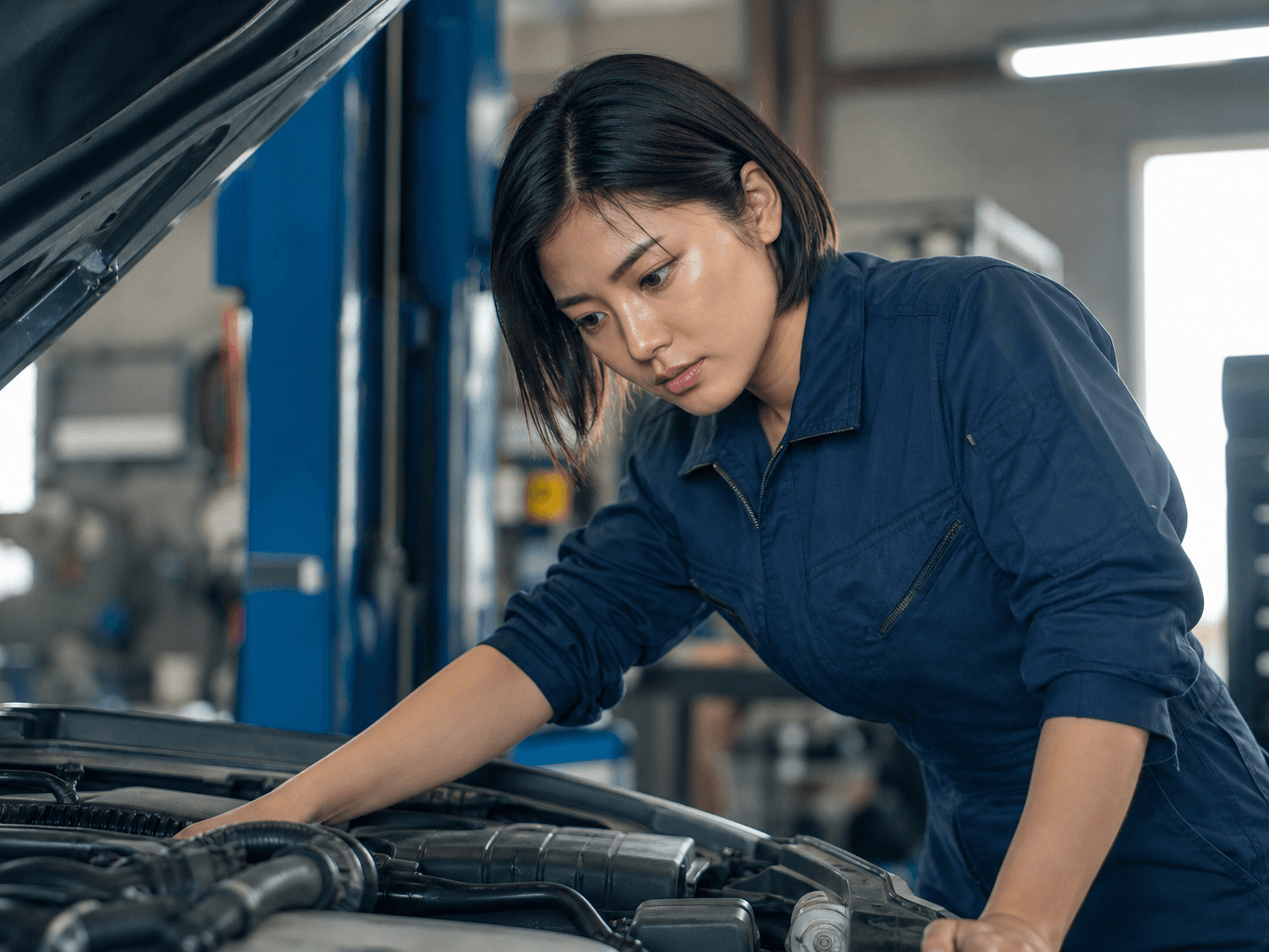 エンジンを点検する整備士 - Mechanic Inspecting a Car Engine