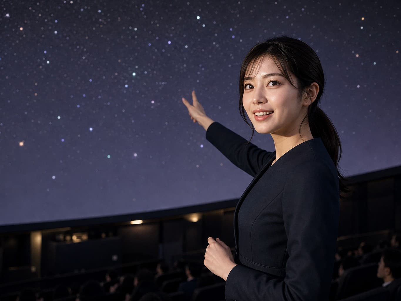 星空の解説をするプラネタリウム解説員 - Planetarium guide explaining the starry sky