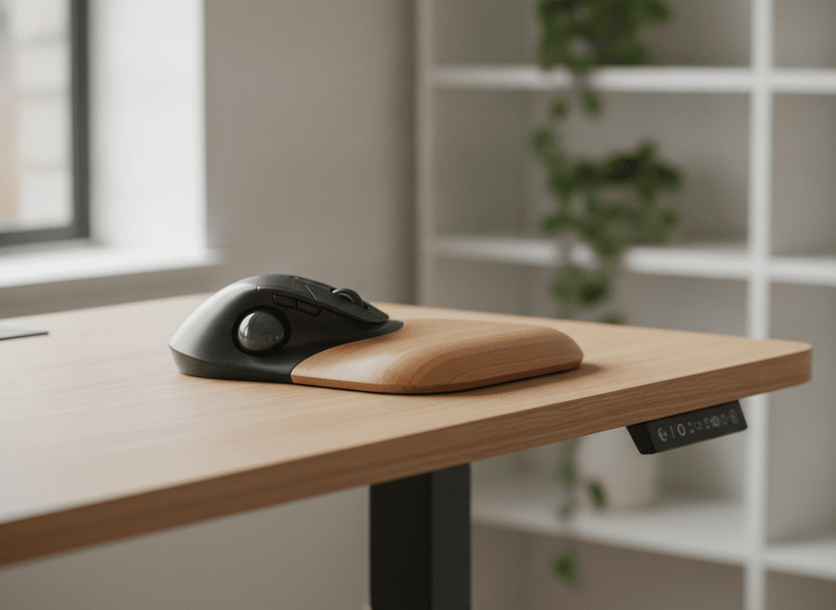 昇降デスク上のトラックボールとパームレスト - Trackball Mouse and Palm Rest on Standing Desk
