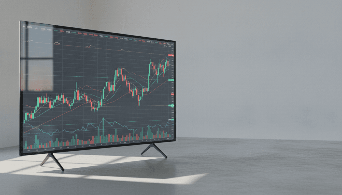 株価チャートが表示された取引用モニター