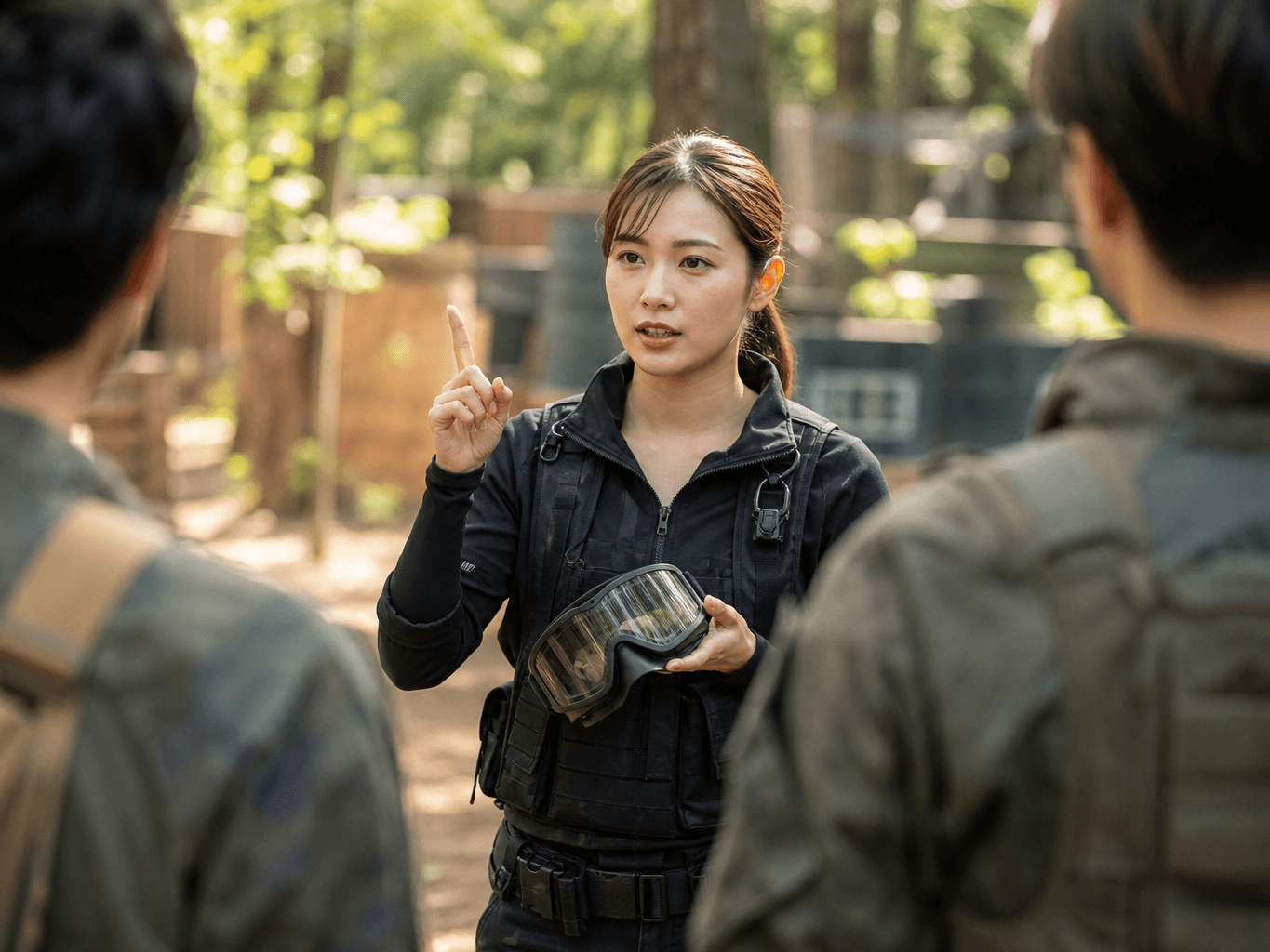 安全説明をするサバイバルゲームスタッフ - Staff Explaining Safety Rules at a Survival Game Field