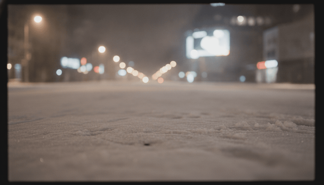 雪化粧をした夜の美しい街並み