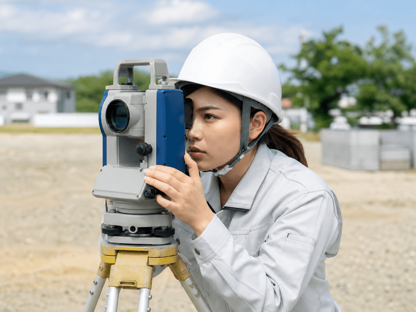 測量機器を使う測量士 - Surveyor Using Measuring Equipment Outdoors