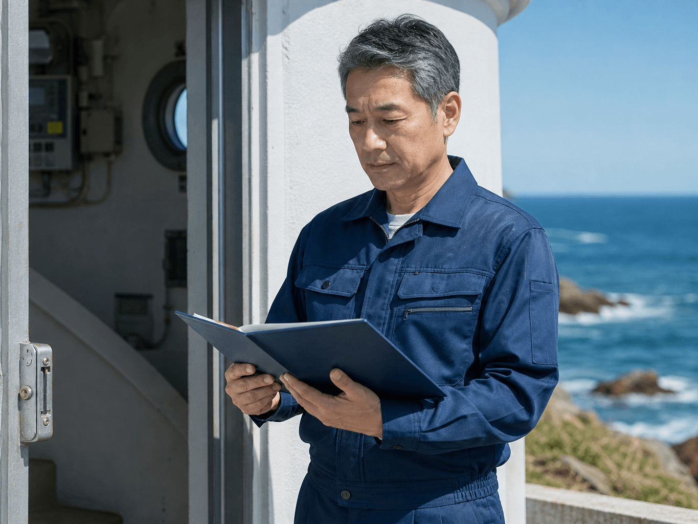 灯台を点検する管理人 - Lighthouse Keeper Inspecting the Facility
