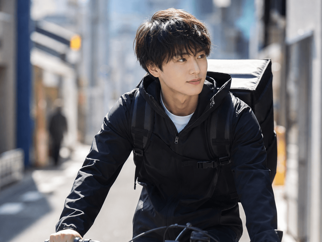 自転車で配達をするフードデリバリー配達員 - Food Delivery Rider Cycling with a Delivery Bag
