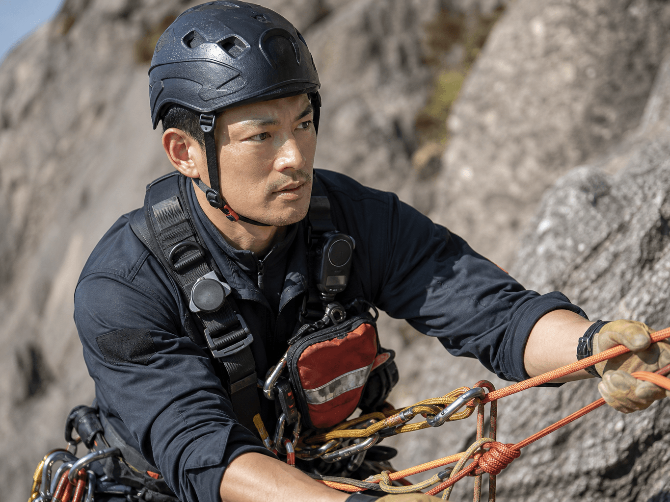 訓練をする山岳救助隊員 - Mountain Rescue Team Member Training