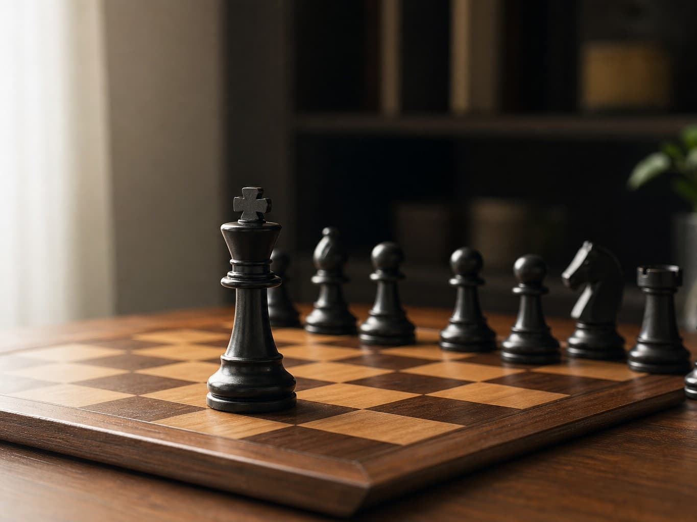 チェス盤の上に立つキングの駒 - King chess piece standing on a wooden board
