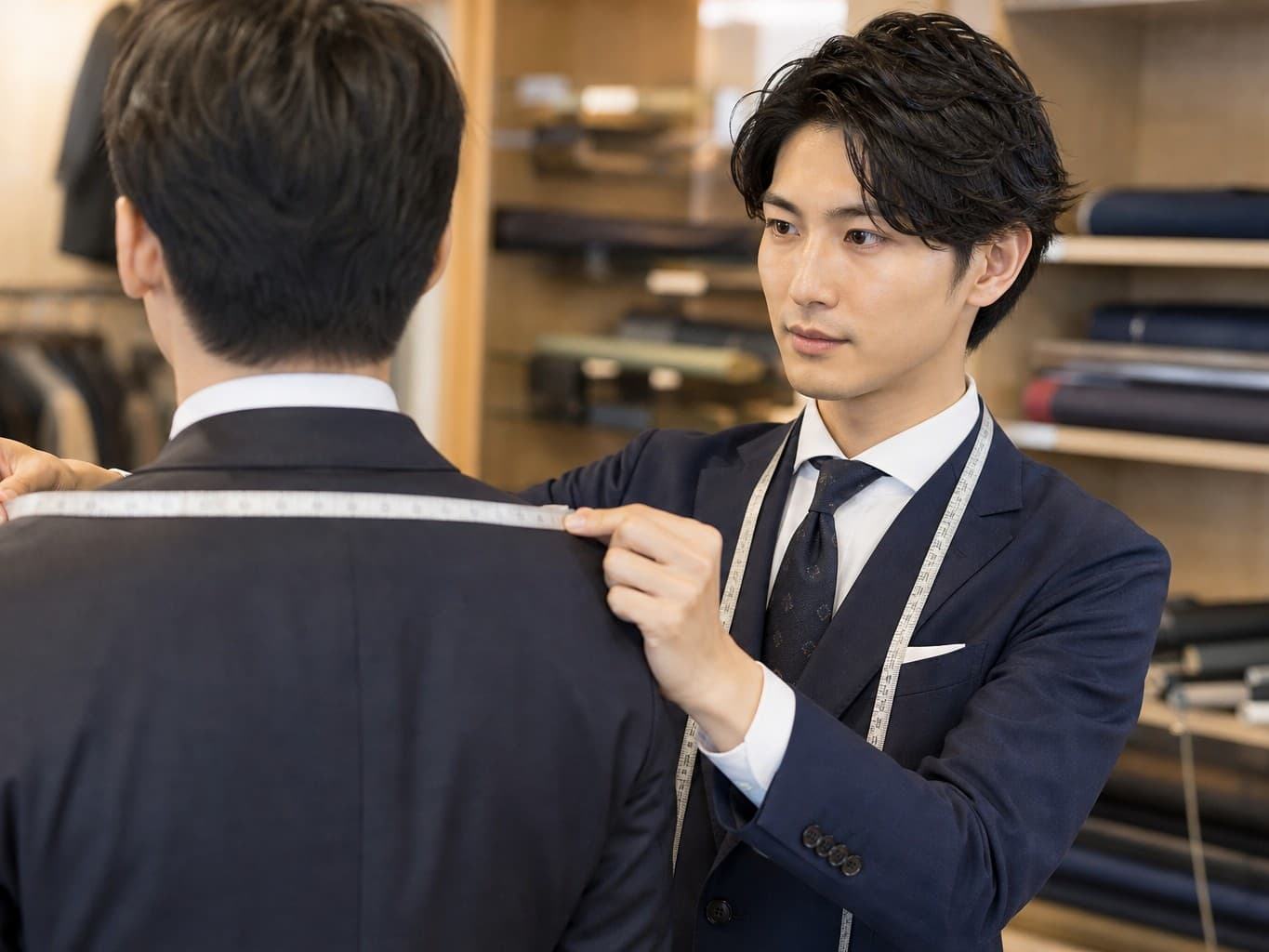 スーツを採寸するテーラー - Tailor measuring a customer for a suit