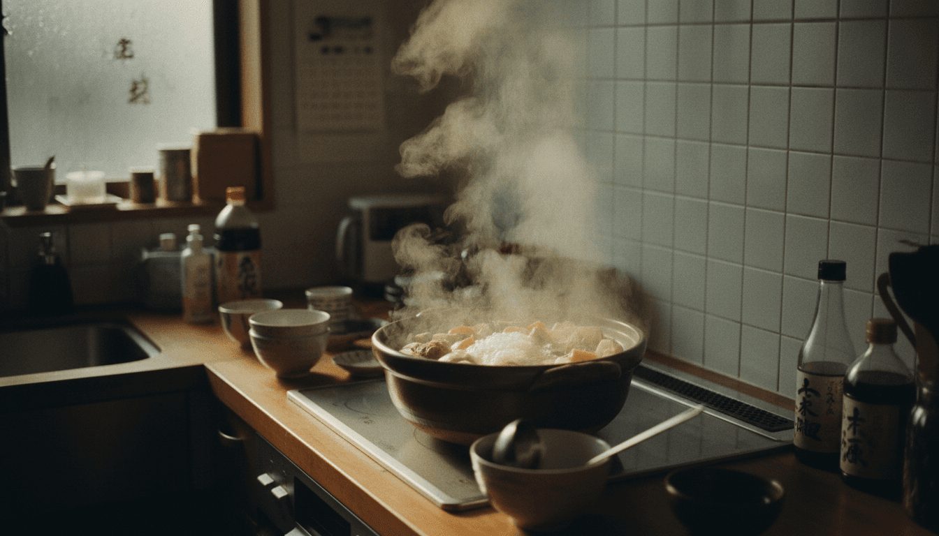 キッチンで温かい湯気を立てる鍋料理