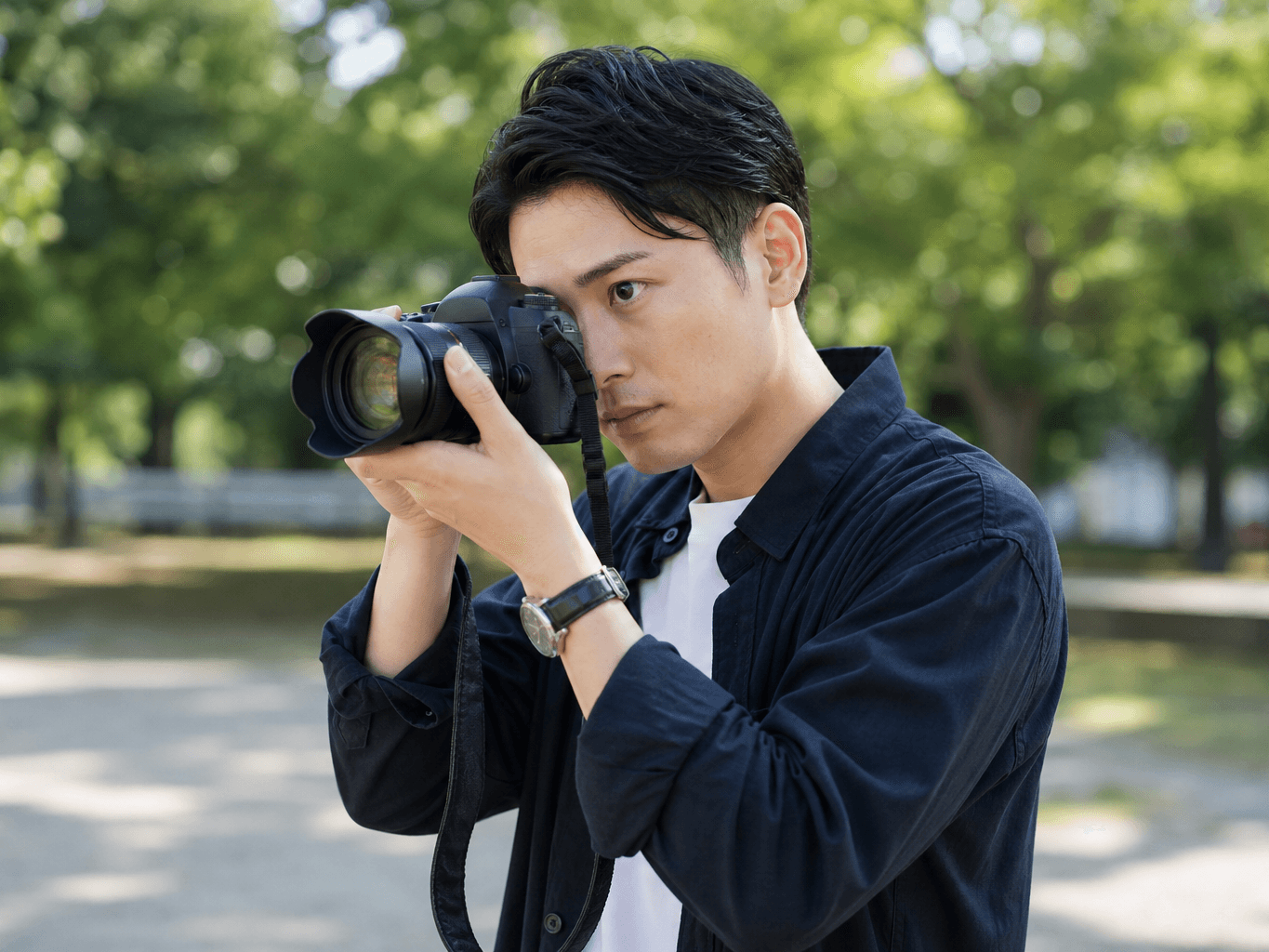 屋外でポートレート撮影をするカメラマン - Photographer Taking Portraits Outdoors
